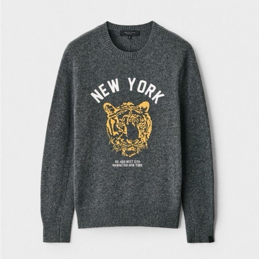 Rag & Bone Donegal Varsity Wool Crew in grey - Picture 3 of 12